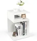 S-Shaped Side Table for Small Space, Sofa End Table with 2 Open Compartments, Mo