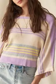 Contrast Striped Round Neck Three-Quarter Sleeve Top for Women