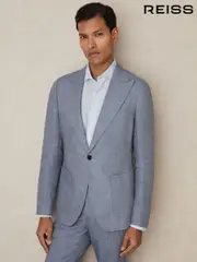Reiss Airforce Blue Warner Linen Single-Breasted Suit Blazer Slim-Fit (AV5066) | $610
