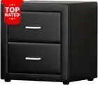 Bedside Table 2 Drawer Black Faux Leather Narrow Storage Cabinet Nightstand