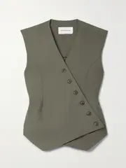 [The Frankie Shop] The Frankie Shop - Maesa Asymmetric Woven Vest - Army green - x small x small Green