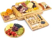 Premium Bamboo 3 Side Cheeseboard Charcuterie Platter & Serving Tray. Brand New