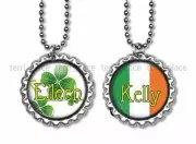 Personalized Irish Flag or Shamrocks Custom Name Bottle Cap Necklace 24" Chain