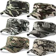 [Eurzom] 6 Pcs Military Style Hat Cadet Cap Army Basic Army Vintage Cap Adjustable Cotton Twill Flat Top Hats for Men Women