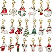[FINGERINSPIRE] 20 Pcs Alloy Enamel Christmas Charm with 304 Stainless Steel Lobster Claw Clasps 20 Style Colorful Christmas Tree Snowflake Stockings Elk Santa Claus Pendant Decoration for Jewelry DIY,