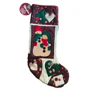 NWT Holiday Christmas Stocking Quilted Applique Patchwork Fabric Buttons Country