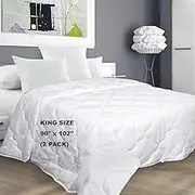 WINGLAM ,Bedding Comforter, White Cooling Comforter, Breathable, Reversible and Lightweight Microfiber Quilted Duvet Insert, Down Alternative Comforter for All Seasons,King Size,with Corner Tabs (2)