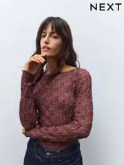 Rose Pink Texture Floral Lace Long Sleeve Top (AW6718) | $66