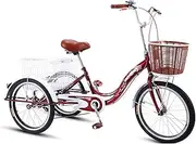Three Wheel Bike, 20 Inch Adult Tricycle High Carbon Steel Frame Seniors Trike with Shopping Basket Three Wheel Bikes Bicycles Cruise Bike Cycling Pedalling