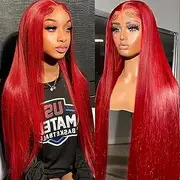 FJsuprise - Red Lace Front Wig Human Hair Material: 100% Unprocessed Brazilian Virgin Human Hair Straight Wig, Cut From A Teens/Girl's Head Directly, Natural