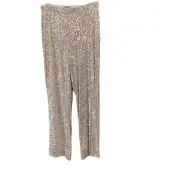 CeCe Silver Sequin Pants Small Wide Leg Pull On Stretchy Large NEW Party Retro