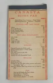 Vintage Canasta Score Pad
