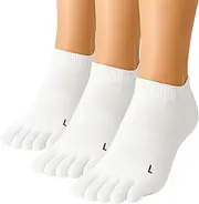 [ss soxsense] Cushion Running Toe Socks Athletic Five Finger Socks White Toe Socks Ankle for Men and Women (3Pairs)