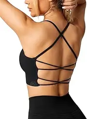 [ZAAYO] Women's Gym Bra Padded Crossback Fitness Sports Bra Removable Chest Pad Yoga Tops Knitted Seamless Sportswear