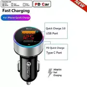 Dual Port USB-C PD QC3.0 Car Charger Cigarette Lighter Digital Display Adapter c