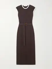 [Wales Bonner] Wales Bonner - Rhyme Belted Pointelle-knit Midi Dress - Brown - large large Brown