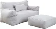 Bean Bag Chair Cover Sofa Lazy Sack Stuffed Animal Storage Bean Bag Chair Cover +Footstool Cover Tatami for Organizing Children Plush Toys or Memory Foam,Gray