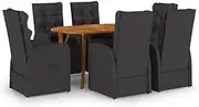 7 Piece Garden Dining Set Black,Outdoor Furniture Sets-3072030