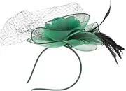 [NOLITOY] Vintage Green Fascinator Hat with Birdcage Veil Retro Pillbox Wedding Headpiece for Brides and Tea Party Elegant Bridal Headwear Crafted for Church Cocktail and Funeral Events