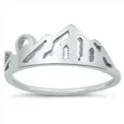 Sunset with Mountain Ring Sterling Silver 925 Rhodium Plated Height 7 mm Size 10