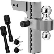 Adjustable Trailer Hitch (Fits 2-Inch Receiver)-Heavy Duty Aluminum Tow Hitches With 10-Inch Drop/Rise For Truck (12,5(Brushed Aluminum)
