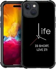 CARLOCA Compatible with iPhone 15 Case,Life is Short Live It Clock Pattern Ultra Protection Shockproof Soft Silicone TPU Non-Slip Back for iPhone 15