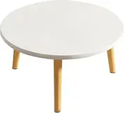 Round Coffee Table, Portable Laptop Desks, Modern Sofa Side Tables, Mid Century Round End Table, Desk with Triangle Solid Wood Legs, Suitable for Home & Office (White, 50 * 50 * 41.5 CM) ﻿