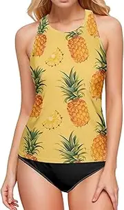 [AIXIWAWA] Vintage Pineapple Women's Tankini Tops, Swimsuit Top for Beach Pool Vacation S