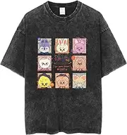 [YJYP] Kpop Stray Kids Unisex Vintage Tee Shirts, Black and White, Short Sleeve, Crew Neck, Loose Fit, Retro, Cotton 95% Polyester 5%, XS-XXL