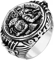 RIUKIU Men's Egyptian Anubis Statue Ring, Stylish Stainless Steel Men's Ring,Silver,13