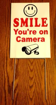 SMILE YOU'RE ON CAMERA Coroplast YARD SIGN 8x12 w/ Stake NEW Security