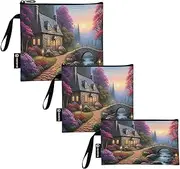 RPLIFE Stone Cottage Washable Fabric Snack Sandwich Bags Reusable, Zipper Food Bags for School Picnic Work Travel (Set of 3: S/M/L)
