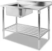 Cefito 1000x600mm Stainless Steel Kitchen Bench, Island Cart Sink, Single Bowl Commercial 304 Food Grade Work Table Restaurant Prep Storage with 2-Layers Shelf Countertop