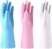 Alimat plus 3 Pack Reusable Cleaning Gloves Latex Free, Dishwashing Gloves with