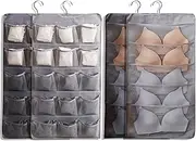 AARAINBOW Hanging Bra Organizer with Pockets, Hanging Sock Organizer, Dual Sided Hanging Closet Underwear Storage Holder for Lingerie, Panty Tie (20+20 Pockets, 2 Gray)
