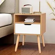 ALFORDSON Bedside Table Wooden Nightstand Cabinet 40 x 40 x 56.5cm Scandinavian Design 2-Drawer Storage Organiser Handle-Free Bedroom Living Room Sofa Side Table in White Colour