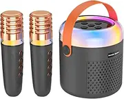 Uoqpty Karaoke Machine with 2 Wireless Microphones - Small Wireless Speaker | Karaoke Singing Speaker with Changing Light for Home, Travelling, Camping