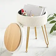 HAOLEYAO Velvet Vanity Stool Chair for Makeup Room, Beige Vanity Stool with Gold Legs,46cm Height, Small Storage Ottoman Foot Ottoman Rest for Living Room, Bathroom (Beige)