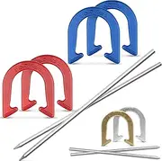 GoSports Steel Horseshoes Outdoor Game Set - Official Size and Weight - Gold & Silver or Red & Blue