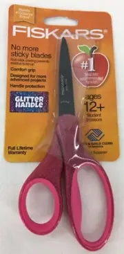Fiskars Pink Glitter Scissors Comfort Grip Non Stick 7" Student Scissors Age 12+