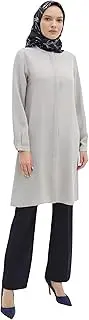[Tuğba] Women's Modest Long Tunic with Mandarin Collar – Luxury, Hijab-Friendly, Elegant Islamic Clothing, Gray, 18-20