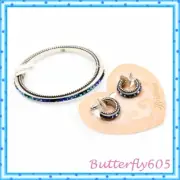Brighton Spectrum Blue Hues Silver Bangle Bracelet Hoop Earrings Set NWT Pouch