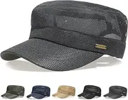 [Initlove] Cadet Army Cap for Men Women Military Hat Mesh Flat Top Hats for Summer