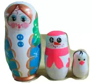 Russian Snowmaiden+Snowman+Penguin Nesting Doll Set/Handmade/4.5" Tall/NEW!