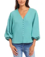 Karen Kane Layered Cuff Shirred Blouse