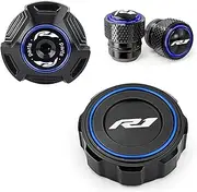 Compatible with YZFR1/1M YZF R1 R1M YZFR1 Motorcycle Front Brake Fluid Cylinder Reservoir Cover Engine Oil Filler Cap Tire Valve Caps(Blue Combo (3pcs))