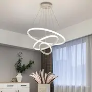 USOR Modern LED Chandelier, Dimmable Pendant Light with Remote Control Rings Round Ceiling Lighting Fixture 3 Color Temperatures Contemporary White Chandeliers for Bedroom Living Dining Room Kitchen