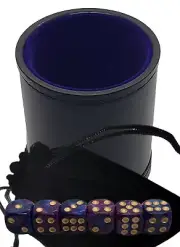 (6) 16mm Pearlized Dice Blue Purple w/Pouch + PU Leather Dice Cup Blue Lining