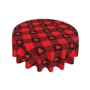 Valentines Tablecloth 60 Inch Round Plaid Table Cloth Valentine's Day Dark Red