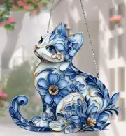 SUNCATCHER-Whimsical Blue & White Cat Acrylic Suncatcher (8"x8")